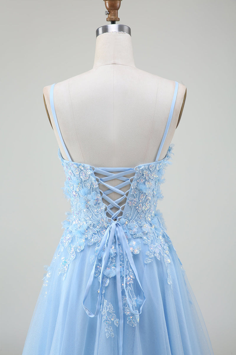 Load image into Gallery viewer, A-Line Light Blue Prom Dress with Appliques