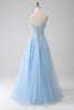 Load image into Gallery viewer, A-Line Light Blue Corset Prom Dress with Appliques