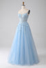 Load image into Gallery viewer, A-Line Light Blue Corset Prom Dress with Appliques