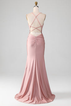 Sparkly Blush Beaded Long Mermaid Prom Dress