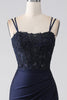 Load image into Gallery viewer, Mermaid Beaded Navy Prom Dress with Ruffles