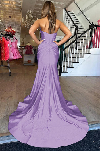 Mermaid Sweetheart Royal Blue Long Coret Prom Dress With Slit