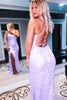 Load image into Gallery viewer, Sparkly Royal Blue Backless Sequins Long Prom Dress with Slit