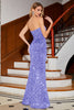 Load image into Gallery viewer, Mermaid Strapless Sequins Long Royal Blue Prom Dress With Slit