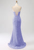 Load image into Gallery viewer, Sparkly Royal Blue Mermaid Spaghetti Straps Sequin Long Prom Dress With Split