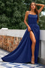 Load image into Gallery viewer, Royal Blue A-Line Spaghetti Straps Backless Long Satin Prom Dress with Slit