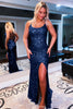 Load image into Gallery viewer, Sparkly Royal Blue Backless Sequins Long Prom Dress with Slit