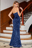 Load image into Gallery viewer, Sparkly Red Mermaid Strapless Sequins Long Prom Dress With Slit