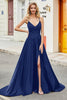 Load image into Gallery viewer, Royal Blue A Line Spaghetti Straps Long Backless Prom Dress with Appliques