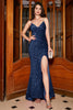 Load image into Gallery viewer, Sparkly Black Mermaid Spaghetti Straps Sequin Long Prom Dress With Split