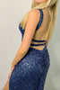 Load image into Gallery viewer, Royal Blue Sequins Long Prom Dress With Split Front