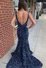 Load image into Gallery viewer, Mermaid Blue V-Neck Sequins Long Prom Dress