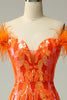 Load image into Gallery viewer, Sparkly Mermaid Orange Long Prom Dress with Feathers