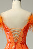 Load image into Gallery viewer, Sparkly Mermaid Orange Long Prom Dress with Feathers