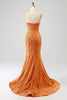 Load image into Gallery viewer, Orange Mermaid Sweetheart Sweep Train Prom Dress With Sequins