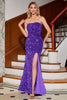 Load image into Gallery viewer, Sparkly Red Mermaid Strapless Sequins Long Prom Dress With Slit