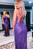 Load image into Gallery viewer, Sparkly Royal Blue Backless Sequins Long Prom Dress with Slit