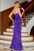 Load image into Gallery viewer, Sparkly Red Mermaid Strapless Sequins Long Prom Dress With Slit