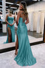 Load image into Gallery viewer, Golden Spaghetti Straps Satin Mermaid Prom Dress with Slit