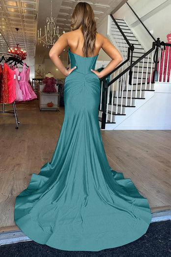 Mermaid Sweetheart Royal Blue Long Coret Prom Dress With Slit