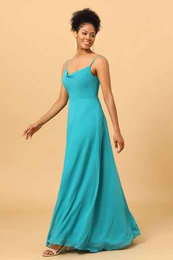 Jade Sheath Spaghetti Straps Long Chiffon Bridesmaid Dress