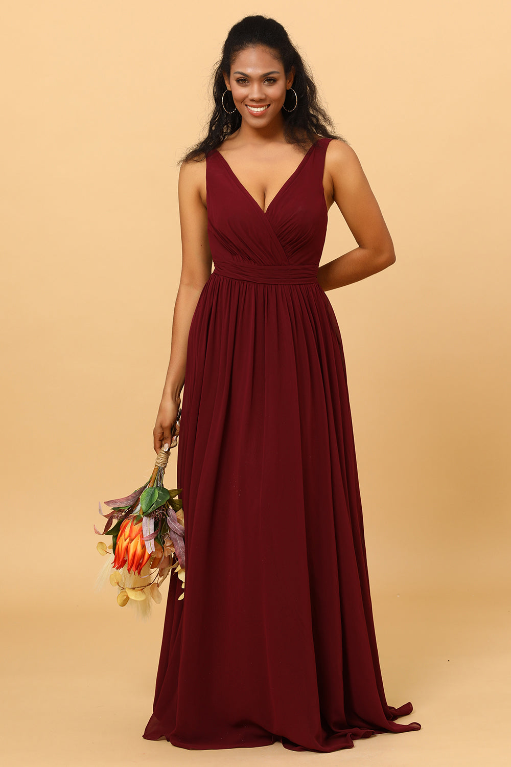 A-line Chiffon Burgundy Bridesmaid Dress