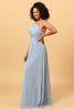 Load image into Gallery viewer, Dusty Blue Sheath Halter Open Back Long Chiffon Bridesmaid Dress