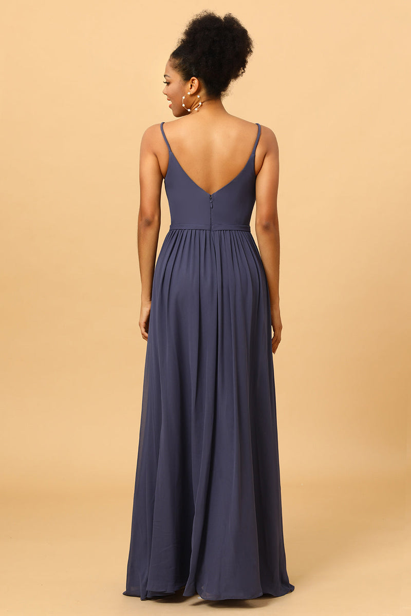 Load image into Gallery viewer, Twilight Ruched Long Chiffon Bridesmaid Dress with Slit