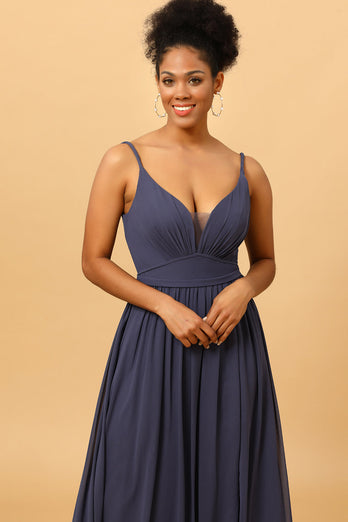 Twilight Ruched Long Chiffon Bridesmaid Dress with Slit