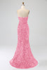 Load image into Gallery viewer, Pink Mermaid Strapless Sequins Long Prom Dress With Slit