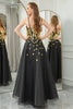 Load image into Gallery viewer, Black Golden Sequins A Line Long Corset Mirror Prom Dress