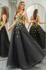 Load image into Gallery viewer, Black Golden Sequins A Line Long Corset Mirror Prom Dress