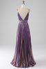 Load image into Gallery viewer, Glitter Purple A-Line Spaghetti Straps Pleated Prom Dress