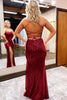 Load image into Gallery viewer, Sequins Spaghetti Straps Sheath Burgundy Prom Dress with Slit