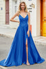 Load image into Gallery viewer, Royal Blue A Line Spaghetti Straps Long Backless Prom Dress with Appliques