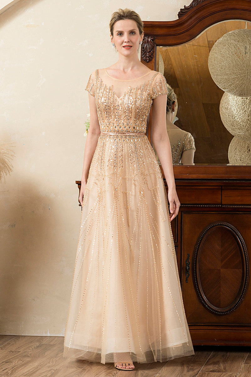 Load image into Gallery viewer, Golden Beaded Mother of Bride Dress