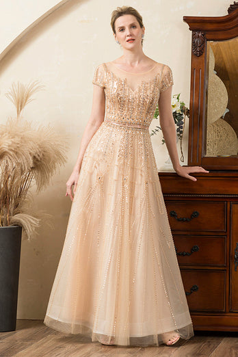 Golden Beaded Mother of Bride Dress