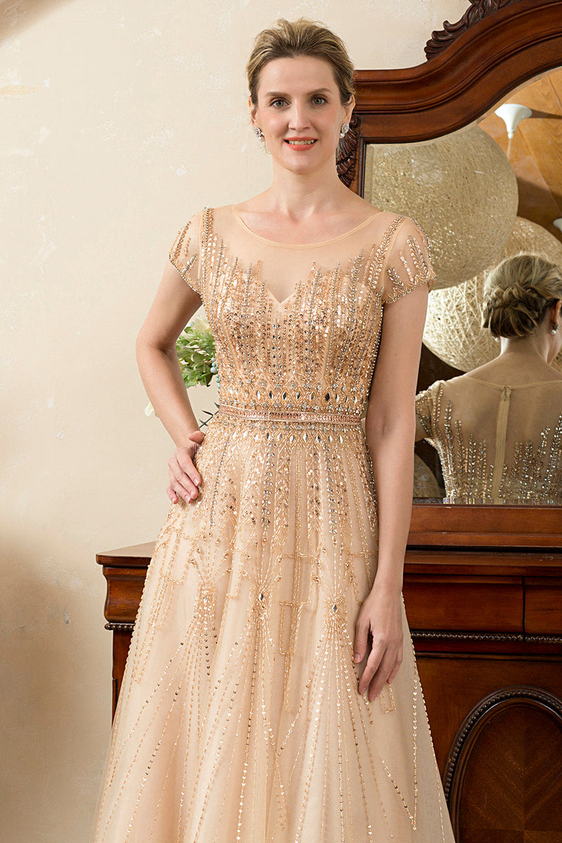 Load image into Gallery viewer, Golden Beaded Mother of Bride Dress