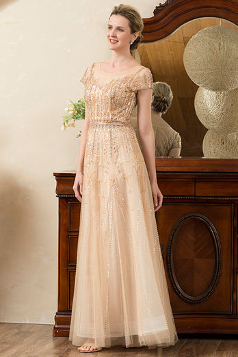 Golden Beaded Mother of Bride Dress