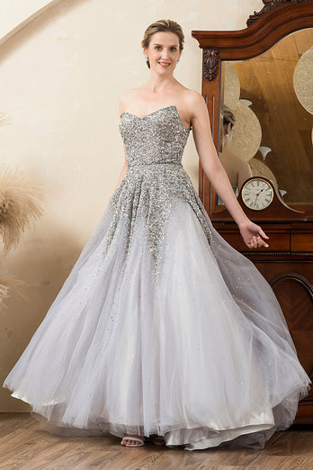 Grey Beading Sparkly Mother of Bride Dress