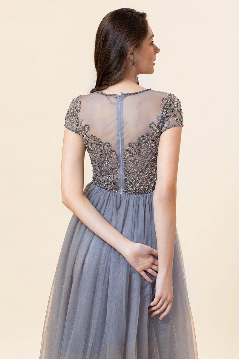 Load image into Gallery viewer, Sparkly Grey Beaded Long Formal Dress