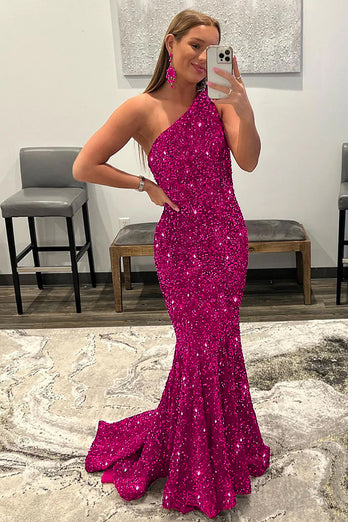 Coral Sequins Mermaid Long Prom Dress