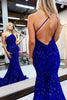 Load image into Gallery viewer, Burgundy Mermaid Sequins Long Prom Dress