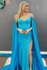 Load image into Gallery viewer, A Line Off the Shoulder Blue Long Prom Dress with Slit