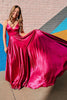 Load image into Gallery viewer, A-Line V-Neck Satin Black Long Prom Dress with Slit