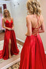 Load image into Gallery viewer, A-Line V-Neck Satin Black Long Prom Dress with Slit