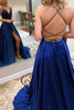 Load image into Gallery viewer, A-Line V-Neck Satin Black Long Prom Dress with Slit