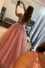 Load image into Gallery viewer, Princess A Line Deep V Neck Blush Long Prom Dress with Appliques