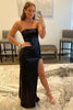 Load image into Gallery viewer, Sheath Black Strapless Sequins Prom Dress with Slit