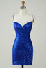 Load image into Gallery viewer, Sparkly Bodycon Spaghetti Straps Royal Blue Sequins Short Party Dress